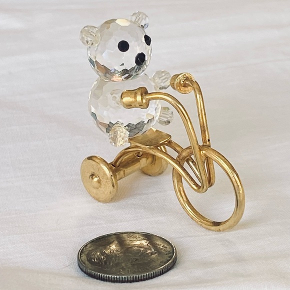 SWAROVSKI CRYSTAL TINY BEAR ON GOLD TRICYCLE VINTAGE EXCELLENT CONDITION - Picture 2 of 13